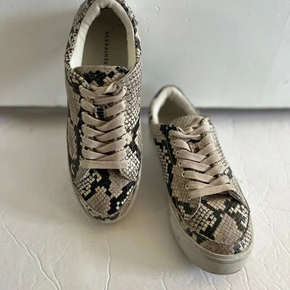 AllSaints Trish Snakeskin Print Platform Sneakers Women’s 8 Beige - Picture 3 of 17